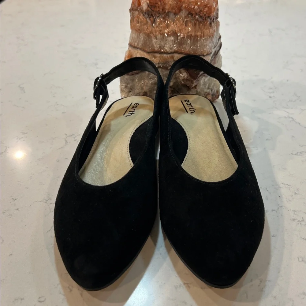 Earth Black Suede Slingback Flats